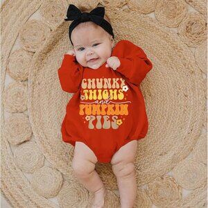 Infant Baby Girls Thanksgiving Romper Chunky Thighs And Pumpkin Pies Outfits